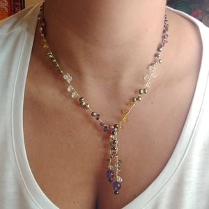 NWOT Multi stone & Pearl Lariat Necklace